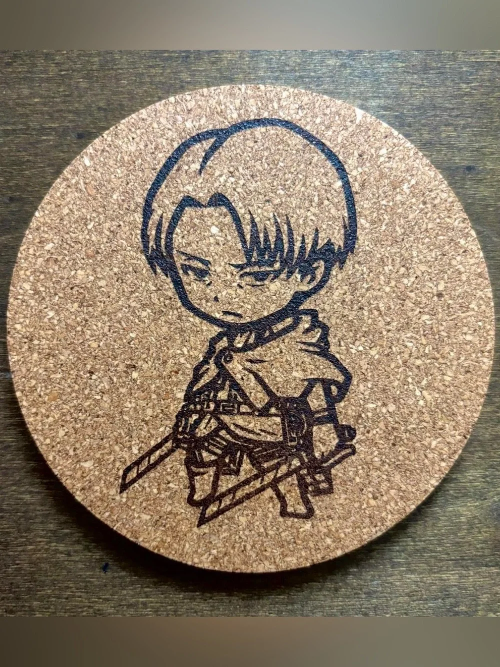 Attack On Titan Levi Ackerman Chibi Style Laser Engraved Cork Coaster